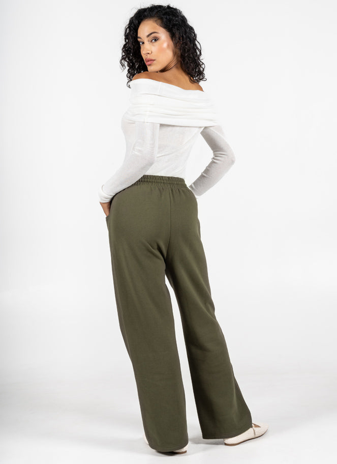 Recycled Poly/Cotton Fleece Front Pocket Wide Leg Pant