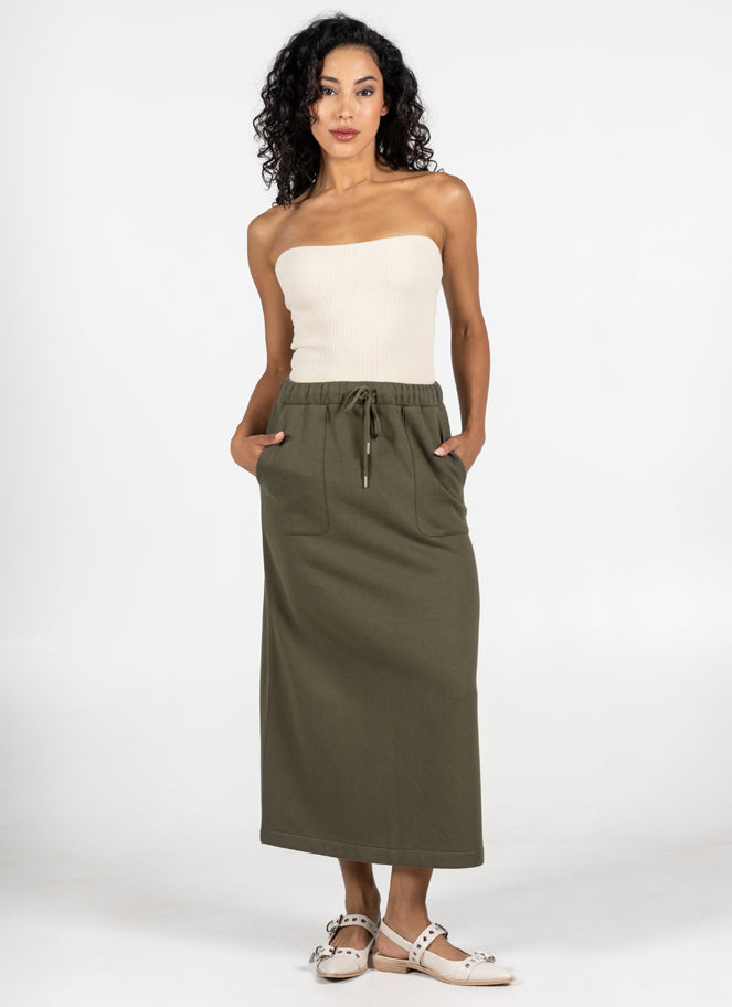 Recycled Poly/Cotton Fleece Front Pocket Skirt