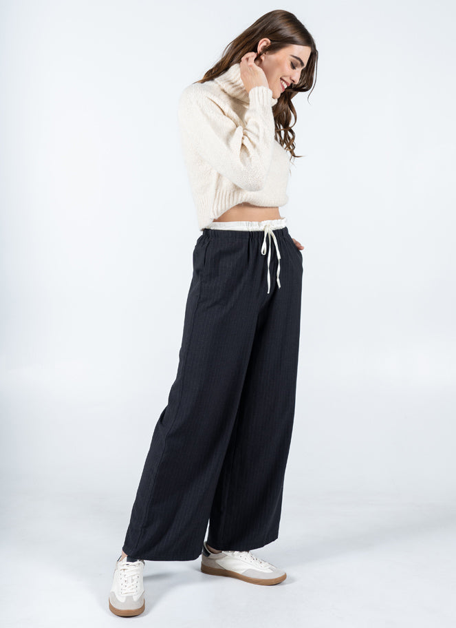 Double Waistband Pinstripe Pant