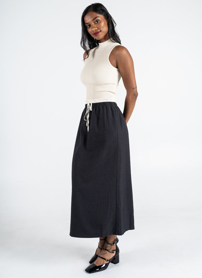 Double Waistband Pinstripe Skirt