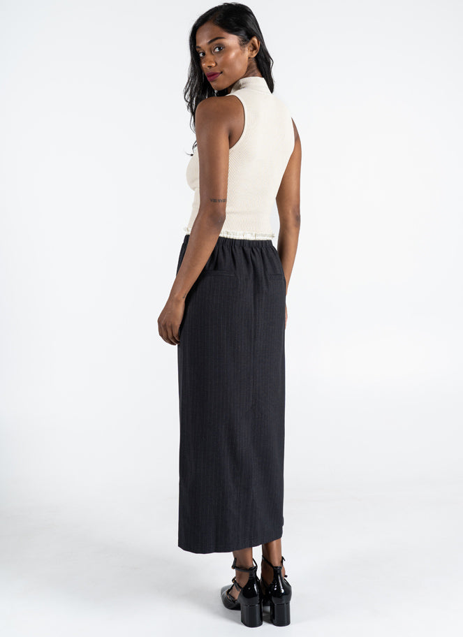 Double Waistband Pinstripe Skirt