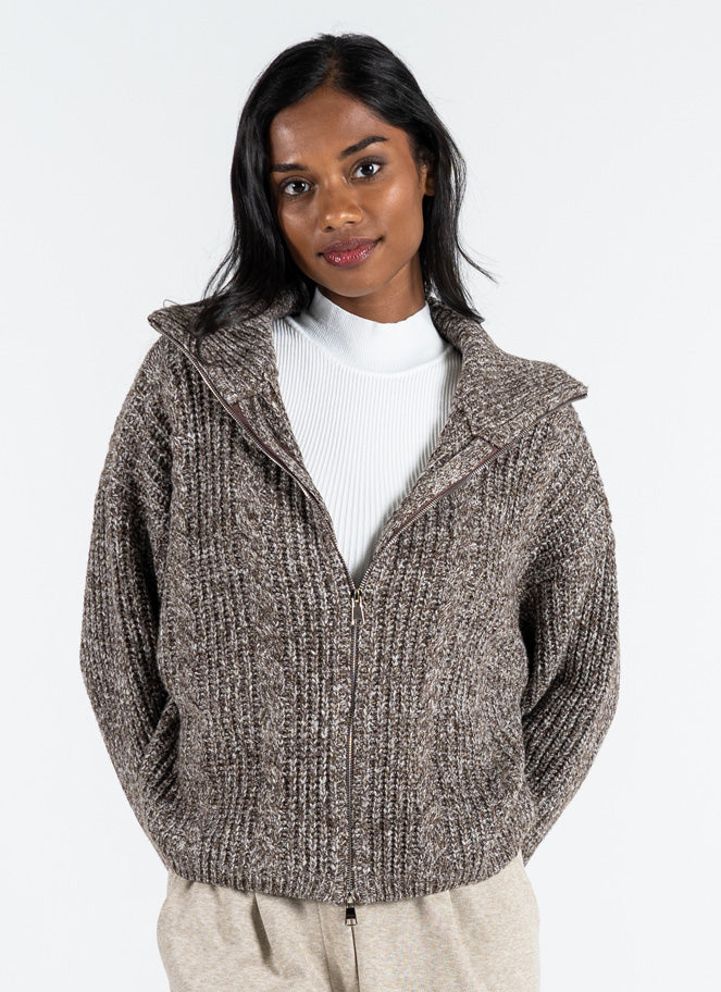 Melange Zip Front Cardigan