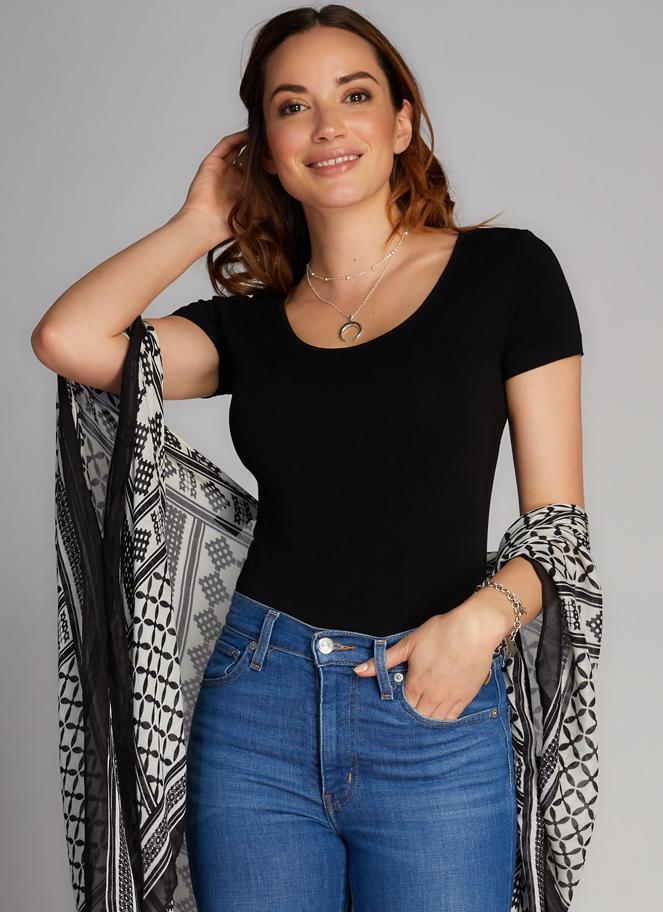 Bamboo Double Scoop Neck Cap Sleeve Top