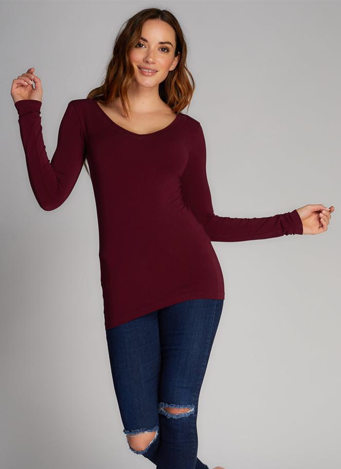 Bamboo V-Neck Long Sleeve Top