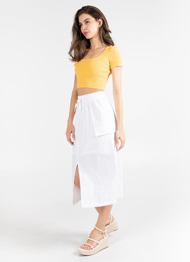 Cotton Linen Front Slit Skirt