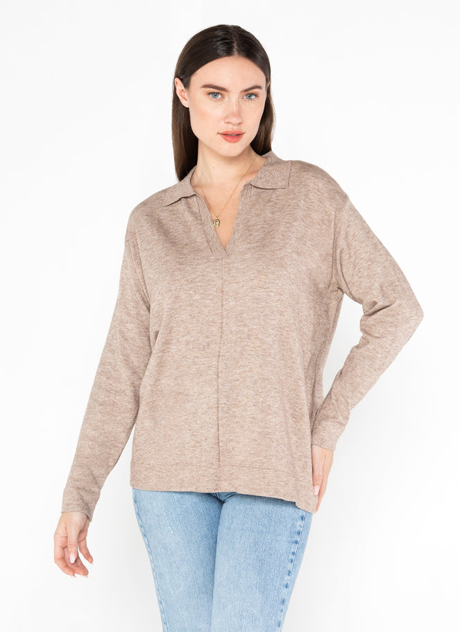 Knit Viscose Blend Oversized Collared Sweater