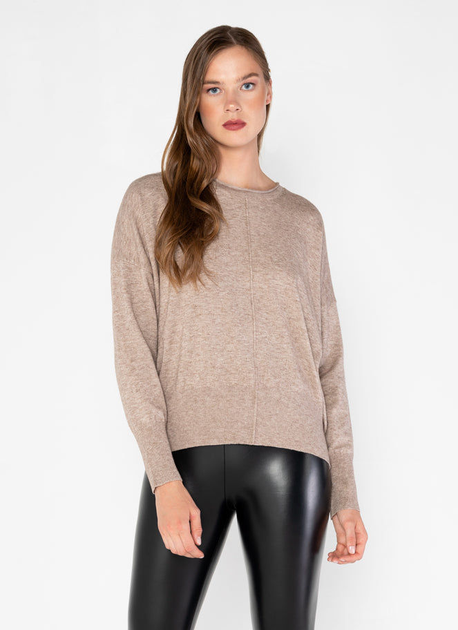 Knit Viscose Rolled Crew Neck Sweater