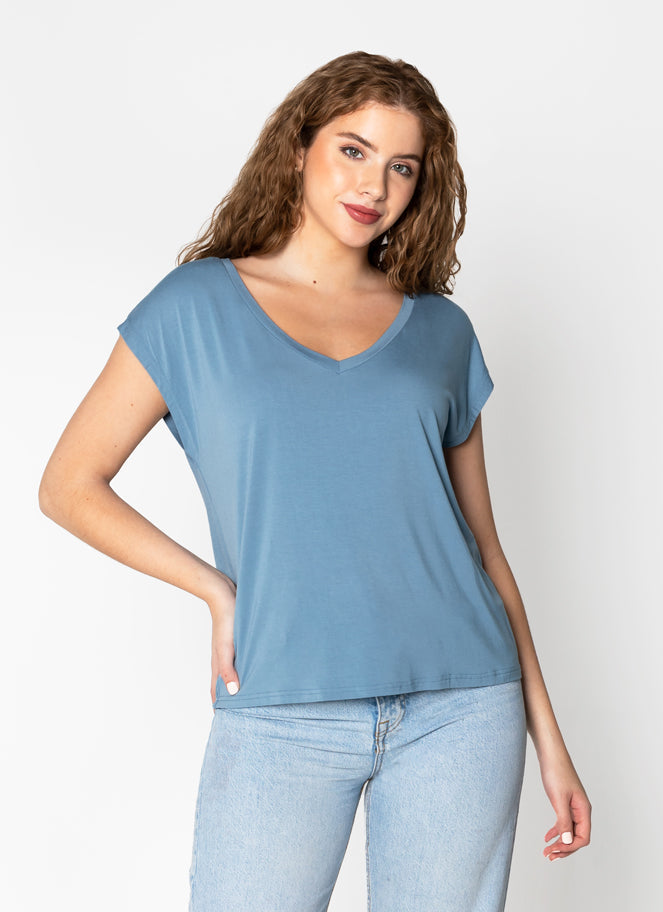 Bamboo C/S V Neck Top