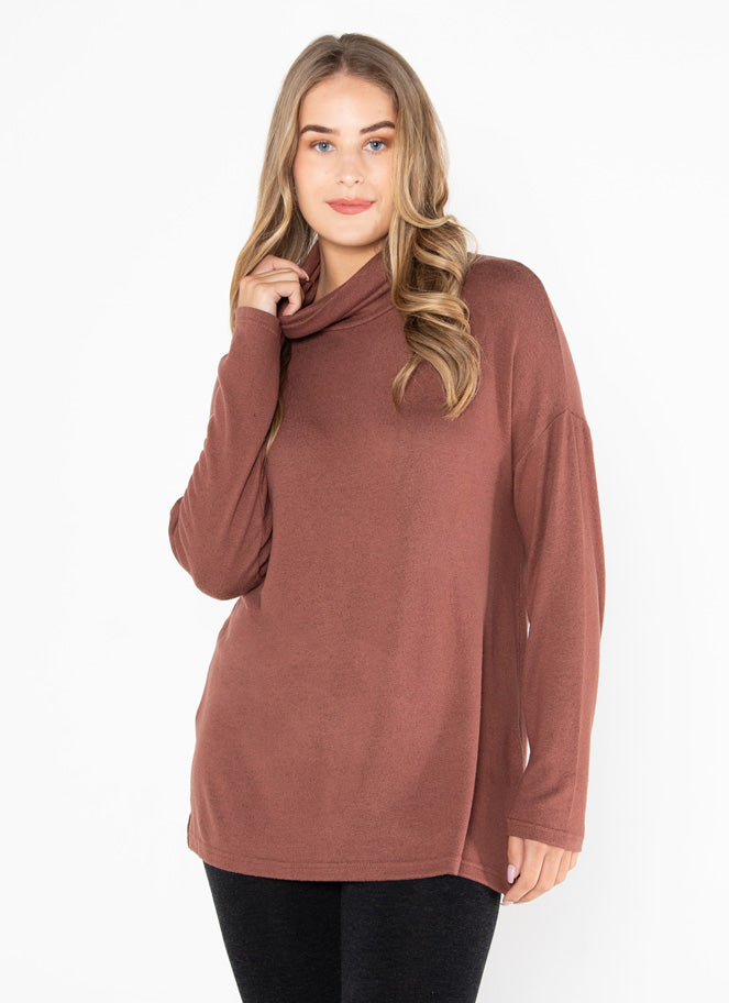 Rayon Soft Knit Turtle-Neck Top
