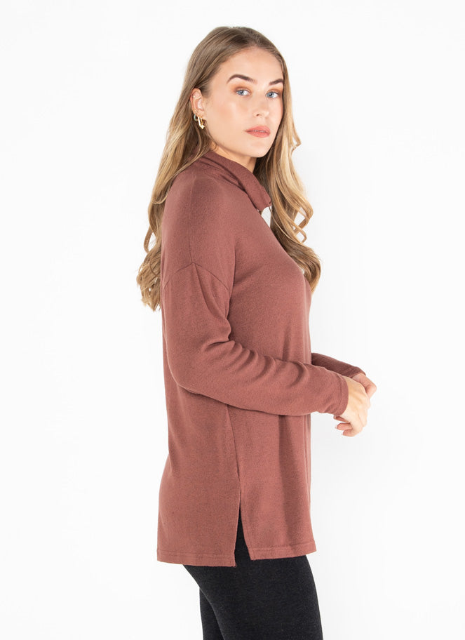 Rayon Soft Knit Turtle-Neck Top