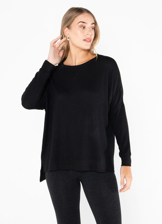 Rayon Soft Knit Oversized Crew Neck Top