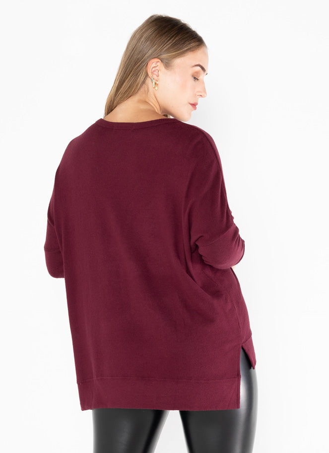 Rayon Soft Knit Oversized Crew Neck Top